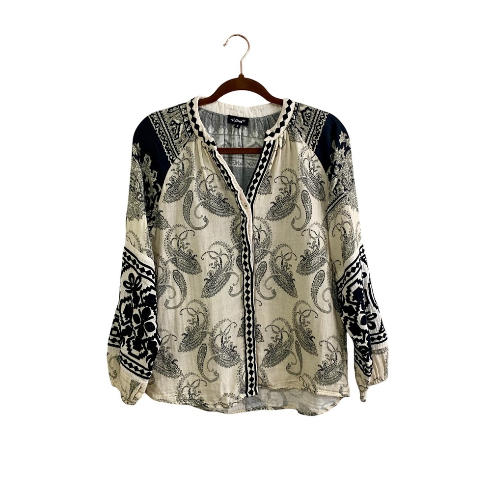 Tolani Cotton Gauze Paisley Blouse S Whimsigoth Cottagecore Boho Embroidered Top